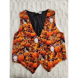 Vintage 90's Basic Editions Womens Halloween Vest Ghost Pumpkin‎ Bear Boo Size L